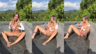 AubreyAddison Buzzes In An Outdoor Bathtub