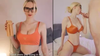 Russian blonde in lingerie panties with big tits during vaginal